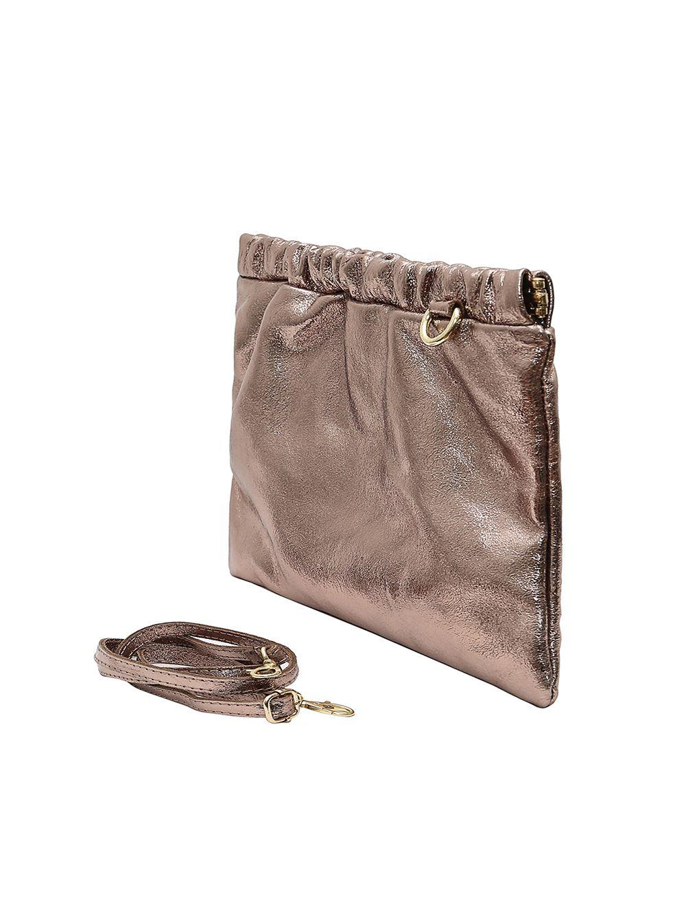 Tom&eva Pochette Porté Croisé En Croûte Cuir Vachette Suède Métal-JINANE METAL 4024B-Etain