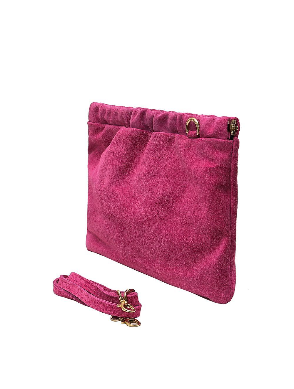 Tom&eva Pochette Porté Croisé En Croûte Cuir Vachette Suède-JINANE 4024-Framboise