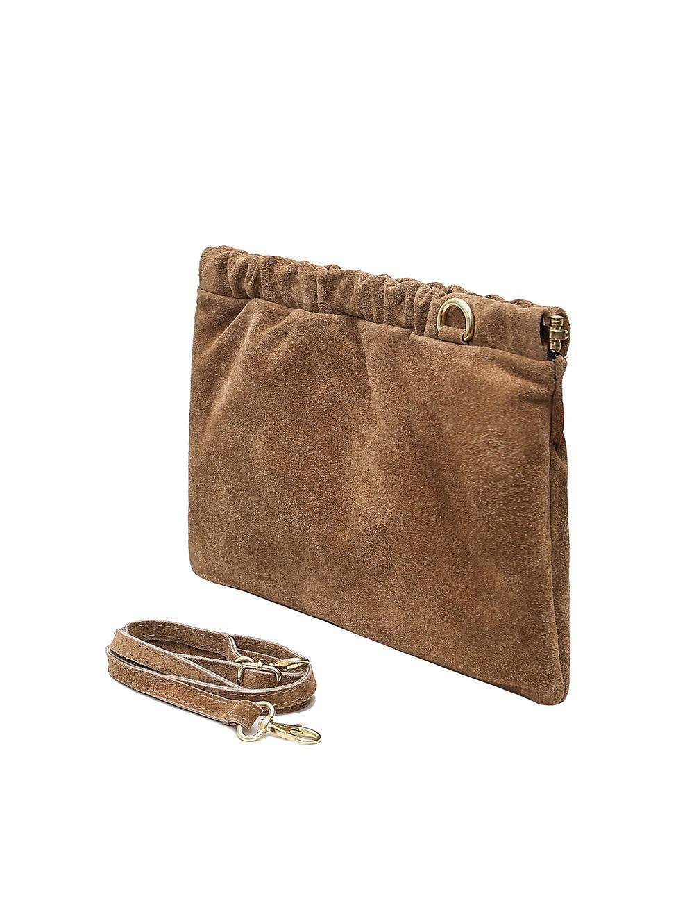 Tom&eva Pochette Porté Croisé En Croûte Cuir Vachette Suède-JINANE 4024-Taupe