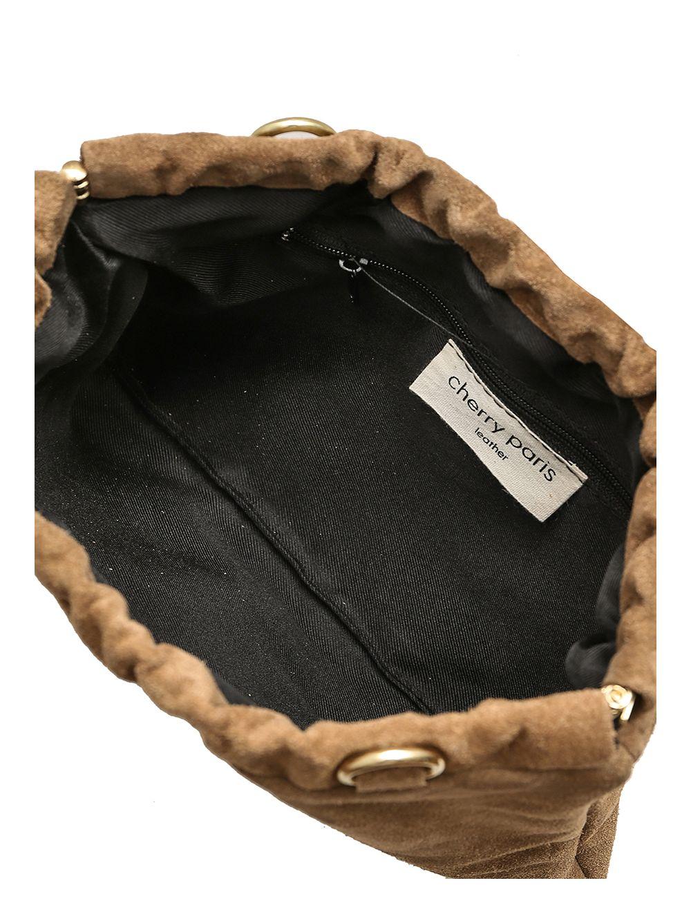 Tom&eva Pochette Porté Croisé En Croûte Cuir Vachette Suède-JINANE 4024-Taupe