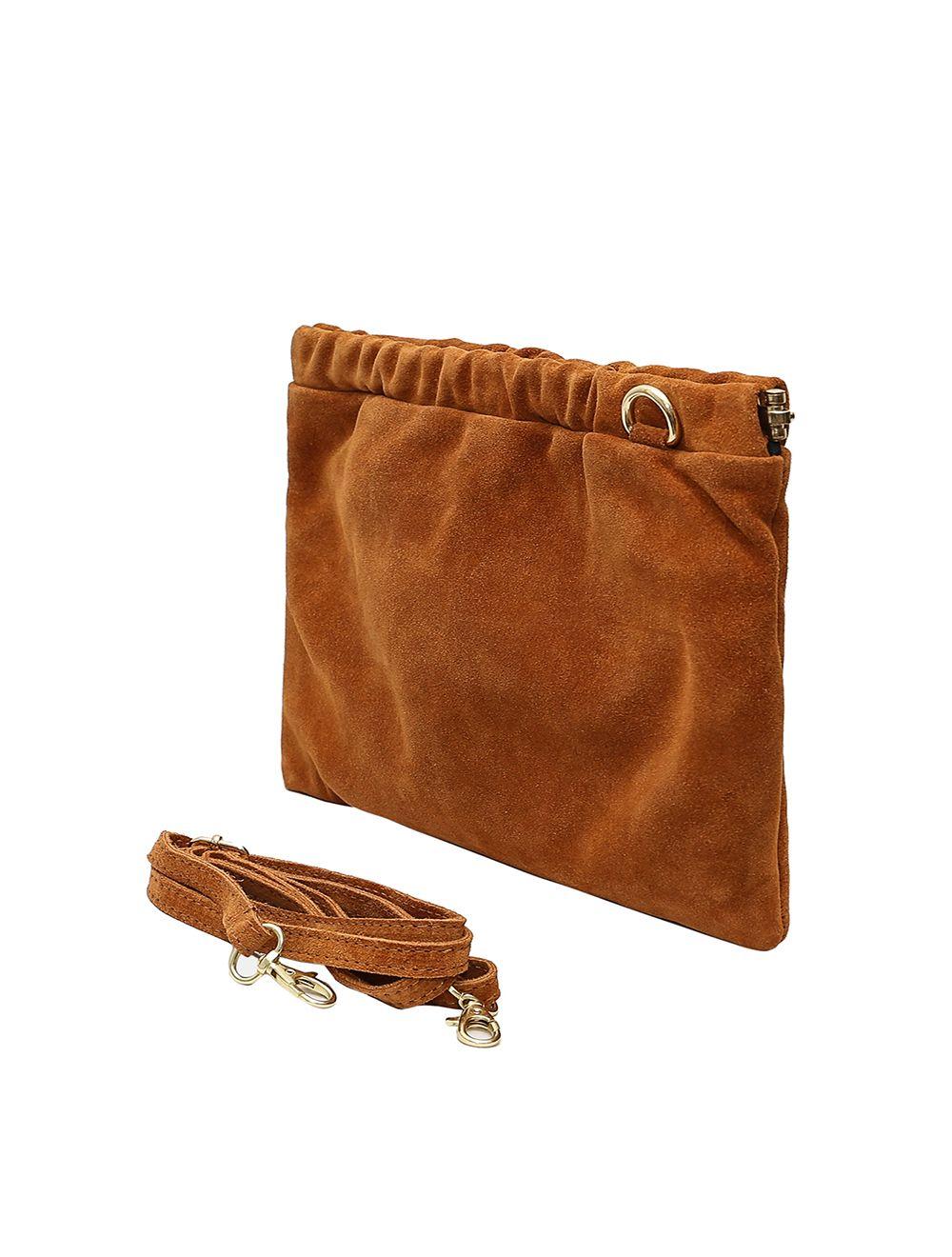 Tom&eva Pochette Porté Croisé En Croûte Cuir Vachette Suède-JINANE 4024-Camel