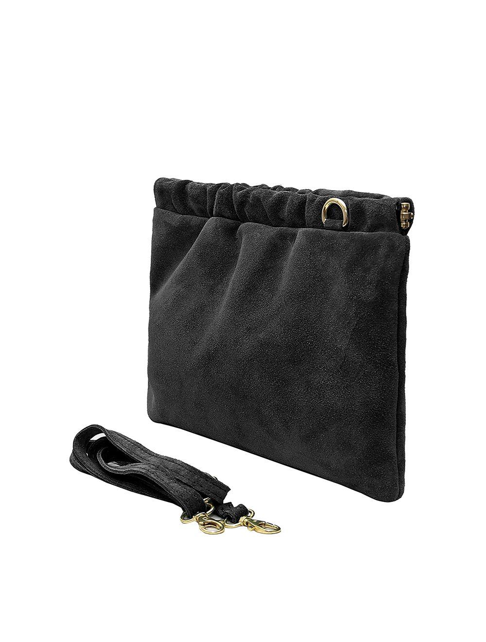 Tom&eva Pochette Porté Croisé En Croûte Cuir Vachette Suède-JINANE 4024-Noir