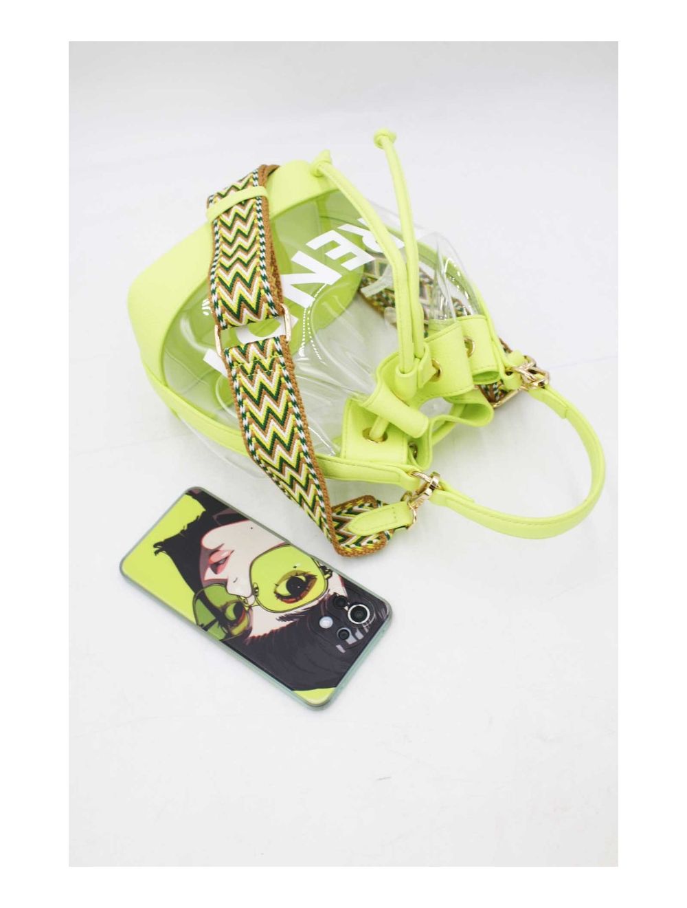 tom&eva Pochette Smartphone Transparent à Bandoulière Large 23P-5851-Citron Vert