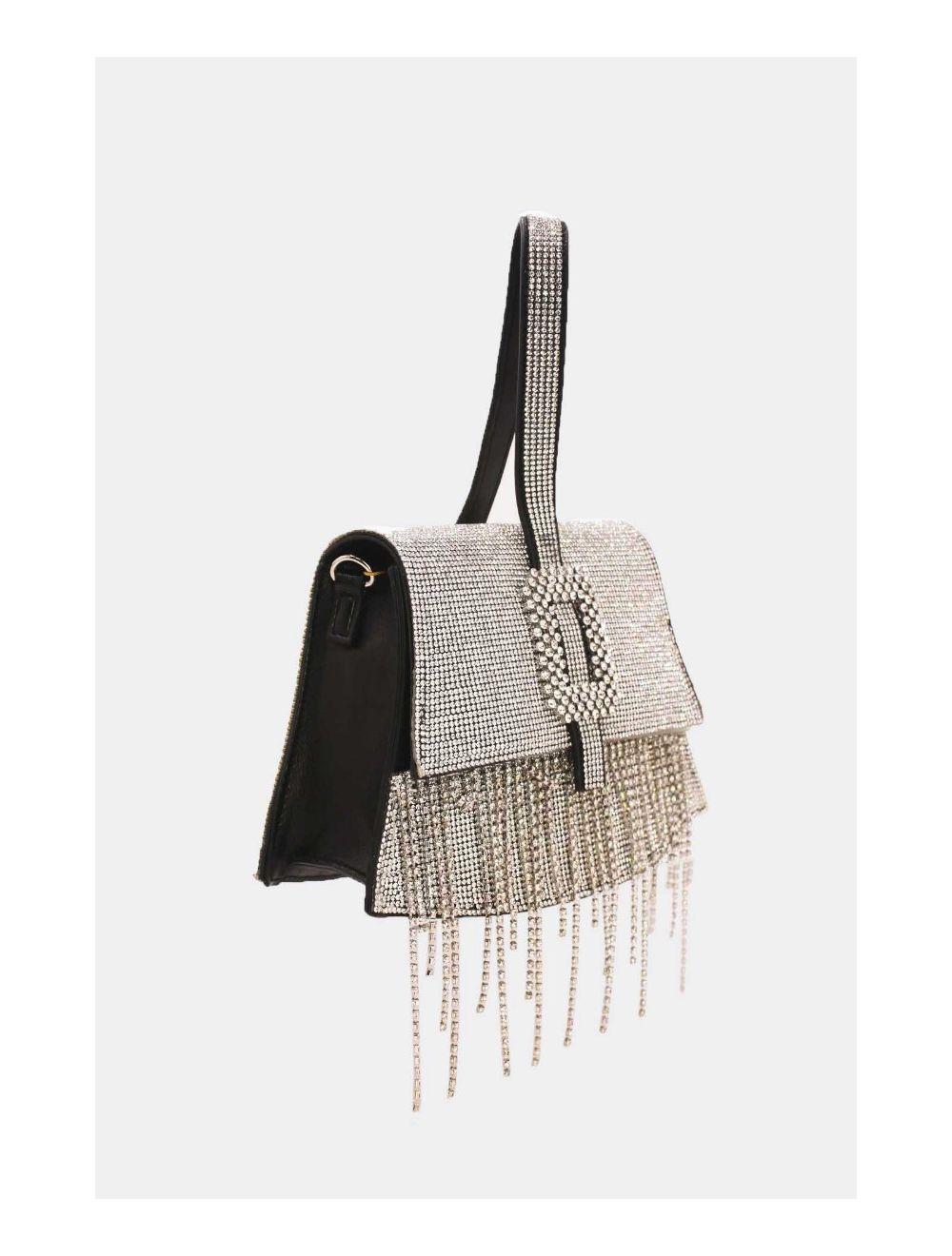 Tom&eva Pochette Soirée En Cristal Avec Franges Strass 23P-5711-Noir