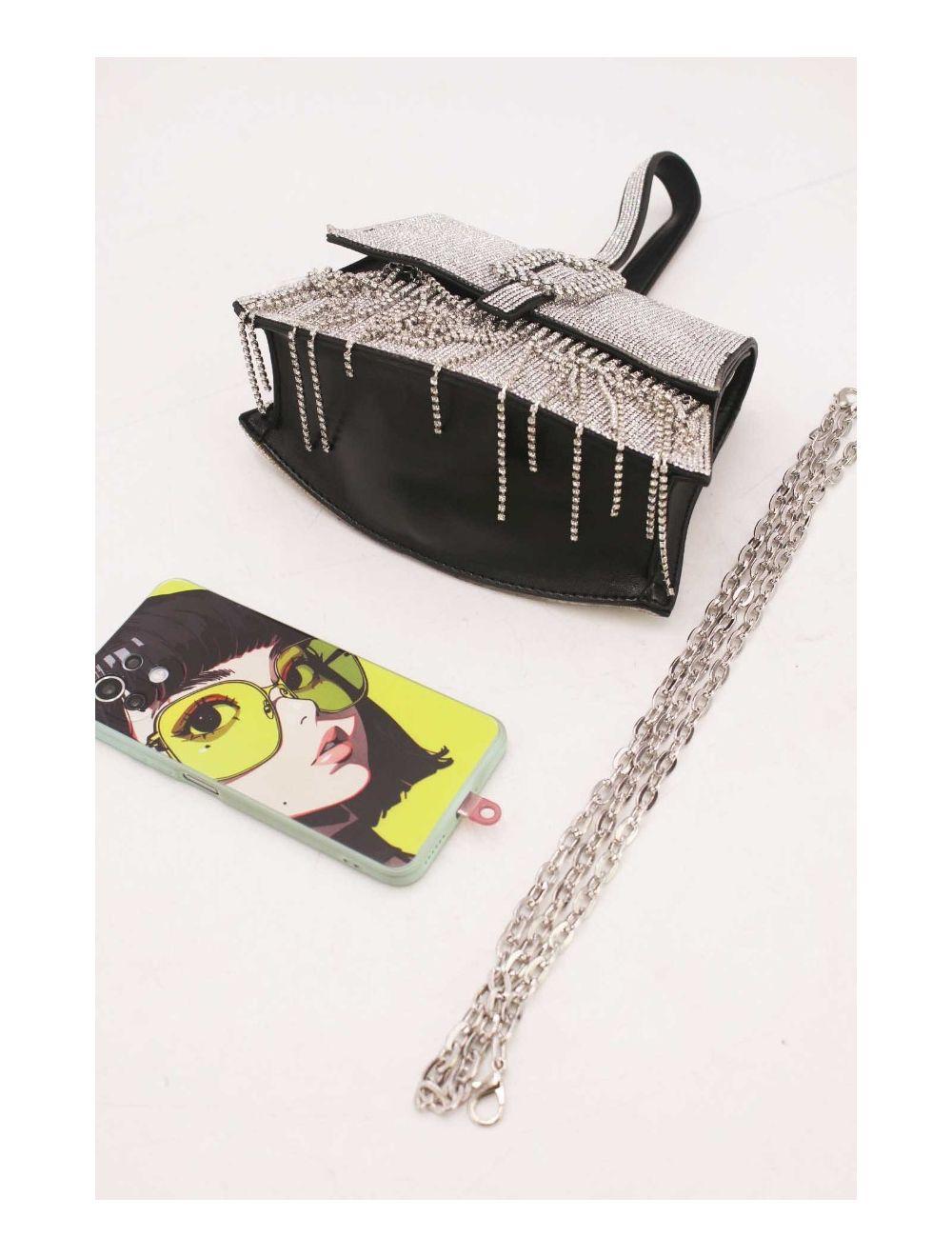 tom&eva Pochette Soirée En Cristal Avec Franges Strass 23P-5711-Noir