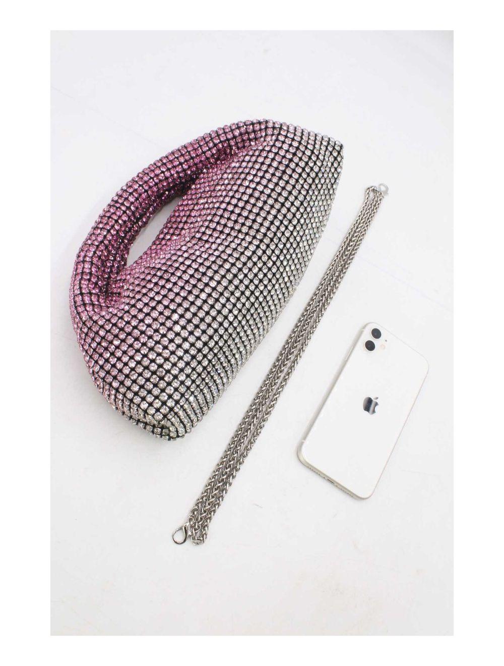 Tom&eva Pochette Soirée Ornée Strass Double Anses FF27247-Rose Clair