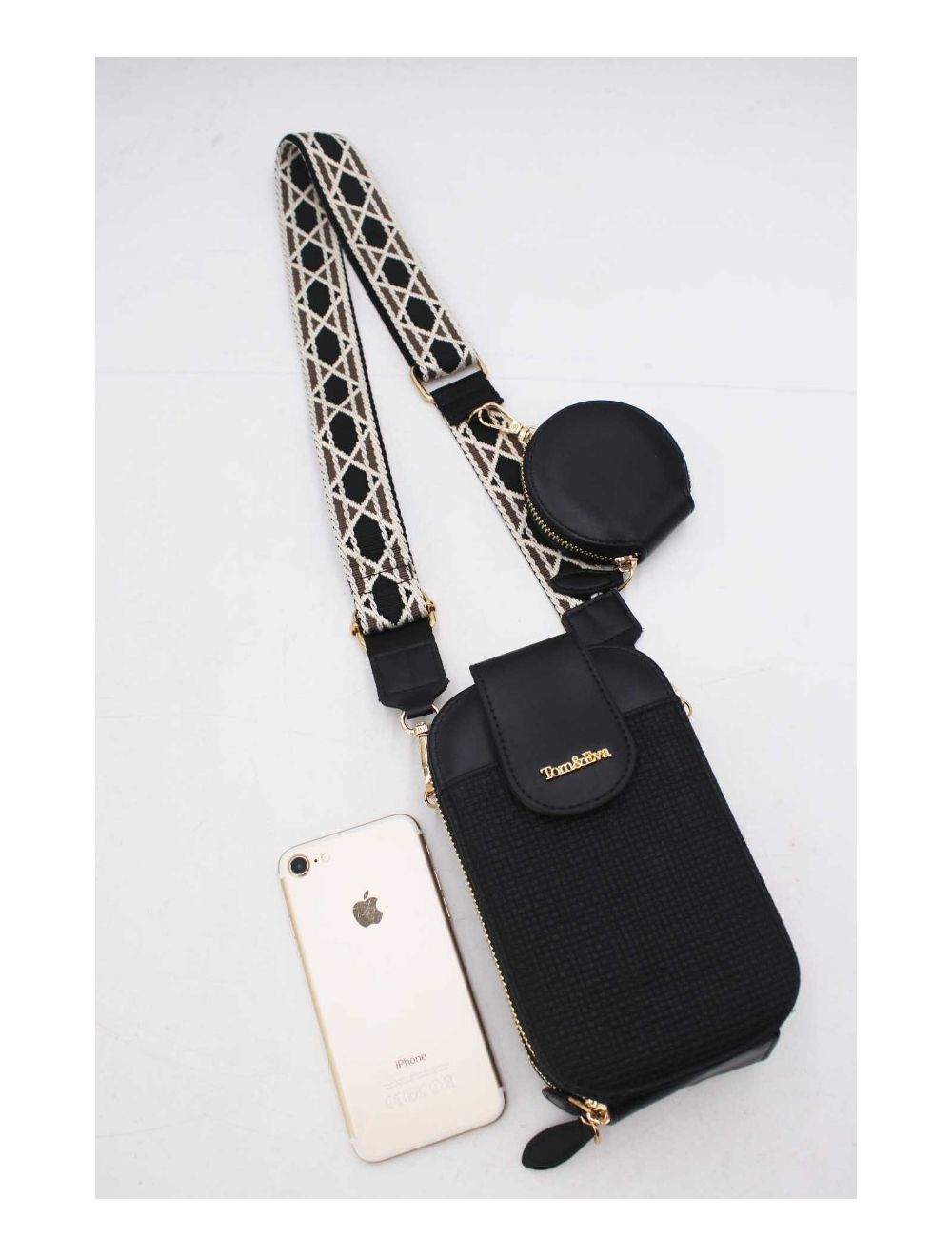 tom&eva Pochette Téléphone Bi-matière Avec Porte Monnaie 24P-5946-Noir