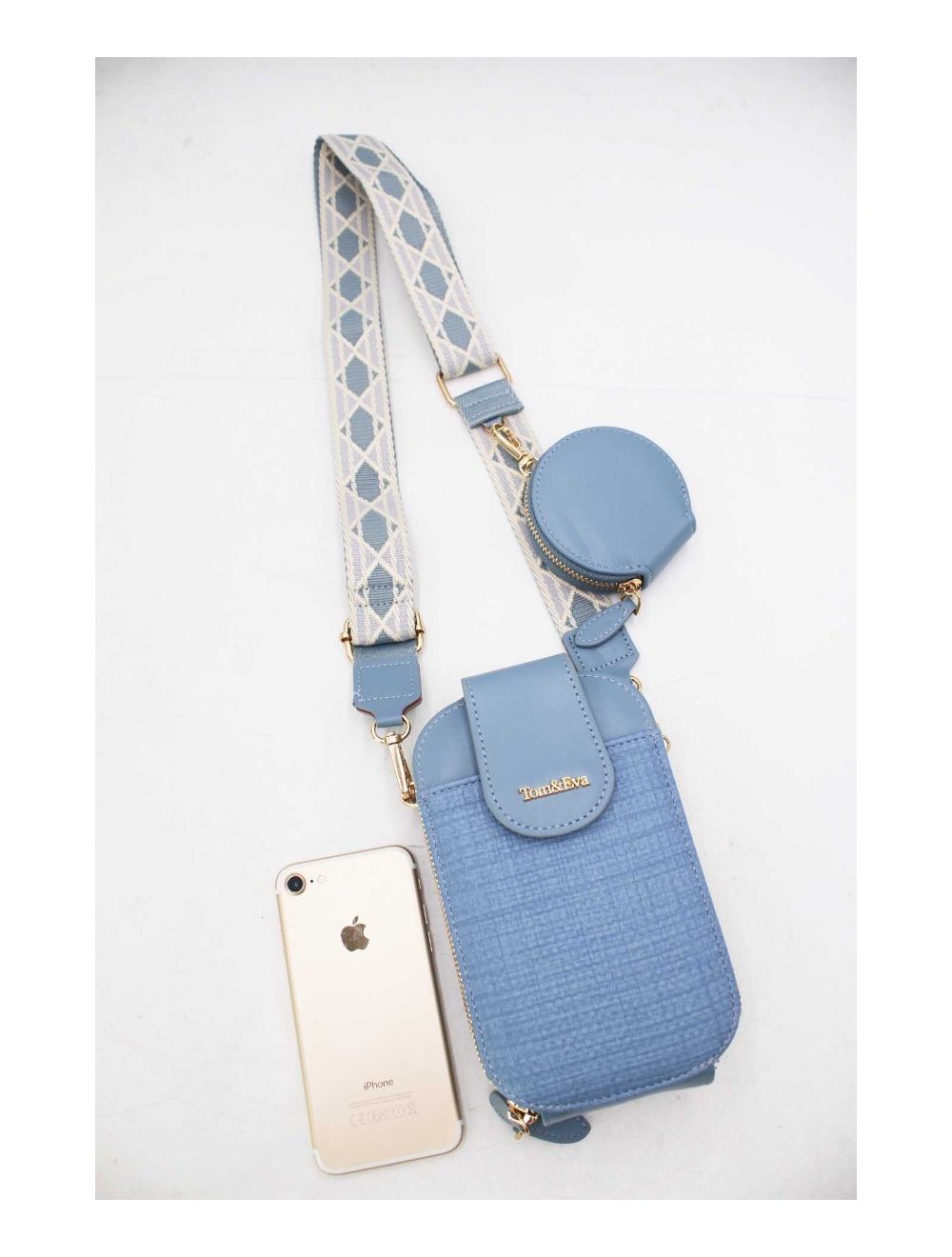 tom&eva Pochette Téléphone Bi-matière Avec Porte Monnaie 24P-5946-Bleu
