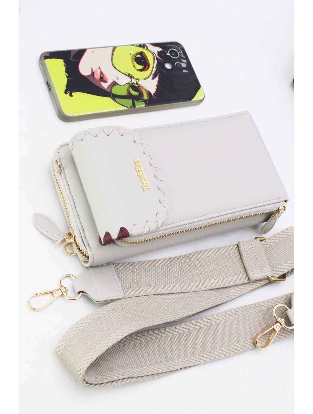 tom&eva Pochette Téléphone Effet Grainé 24P-6022-Gris Clair