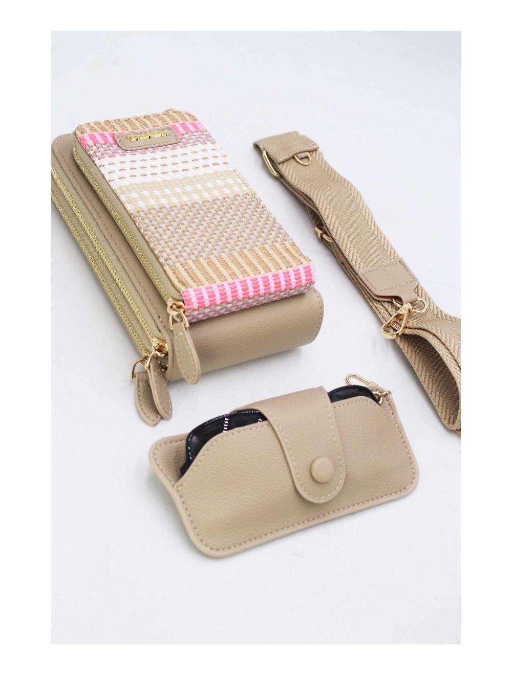 Tom&eva Pochette Téléphone Effet Paille Avec Porte Lunette 24P-5944-Abricot
