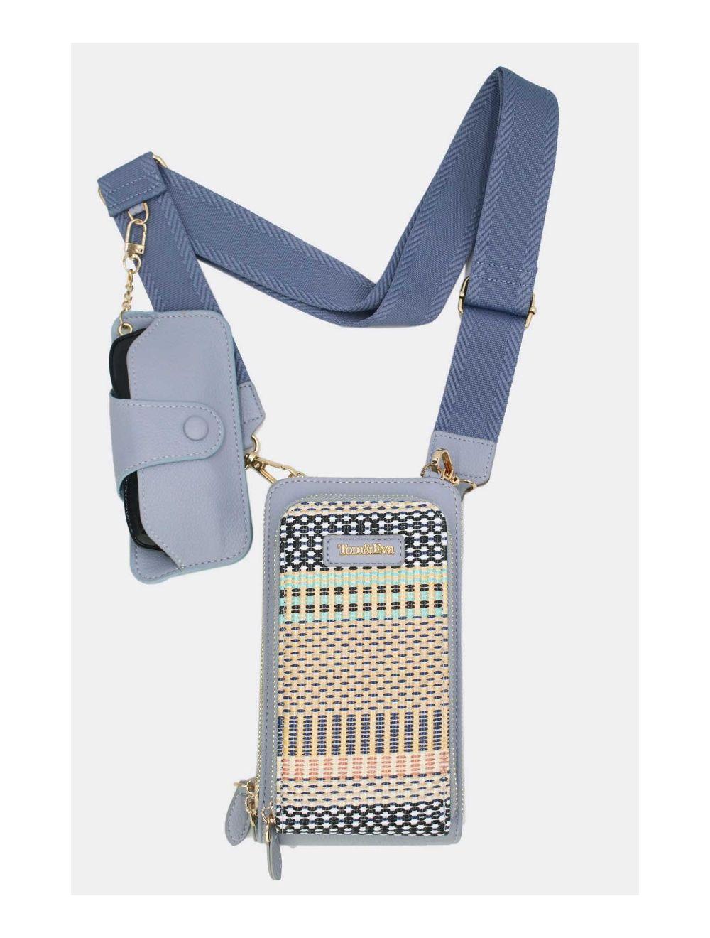 Tom&eva Pochette Téléphone Effet Paille Avec Porte Lunette 24P-5944-Bleu Clair