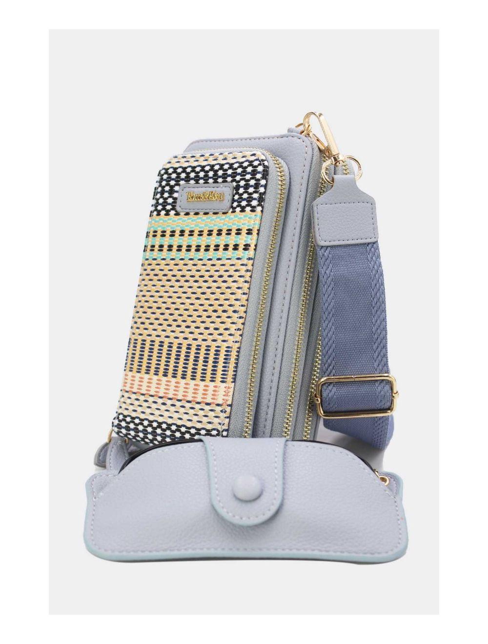 Tom&eva Pochette Téléphone Effet Paille Avec Porte Lunette 24P-5944-Bleu Clair