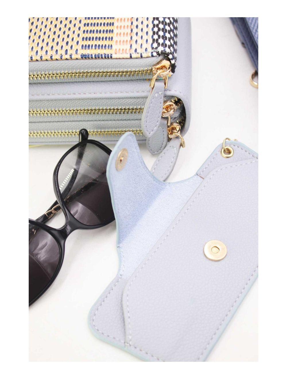 tom&eva Pochette Téléphone Effet Paille Avec Porte Lunette 24P-5944-Bleu Clair