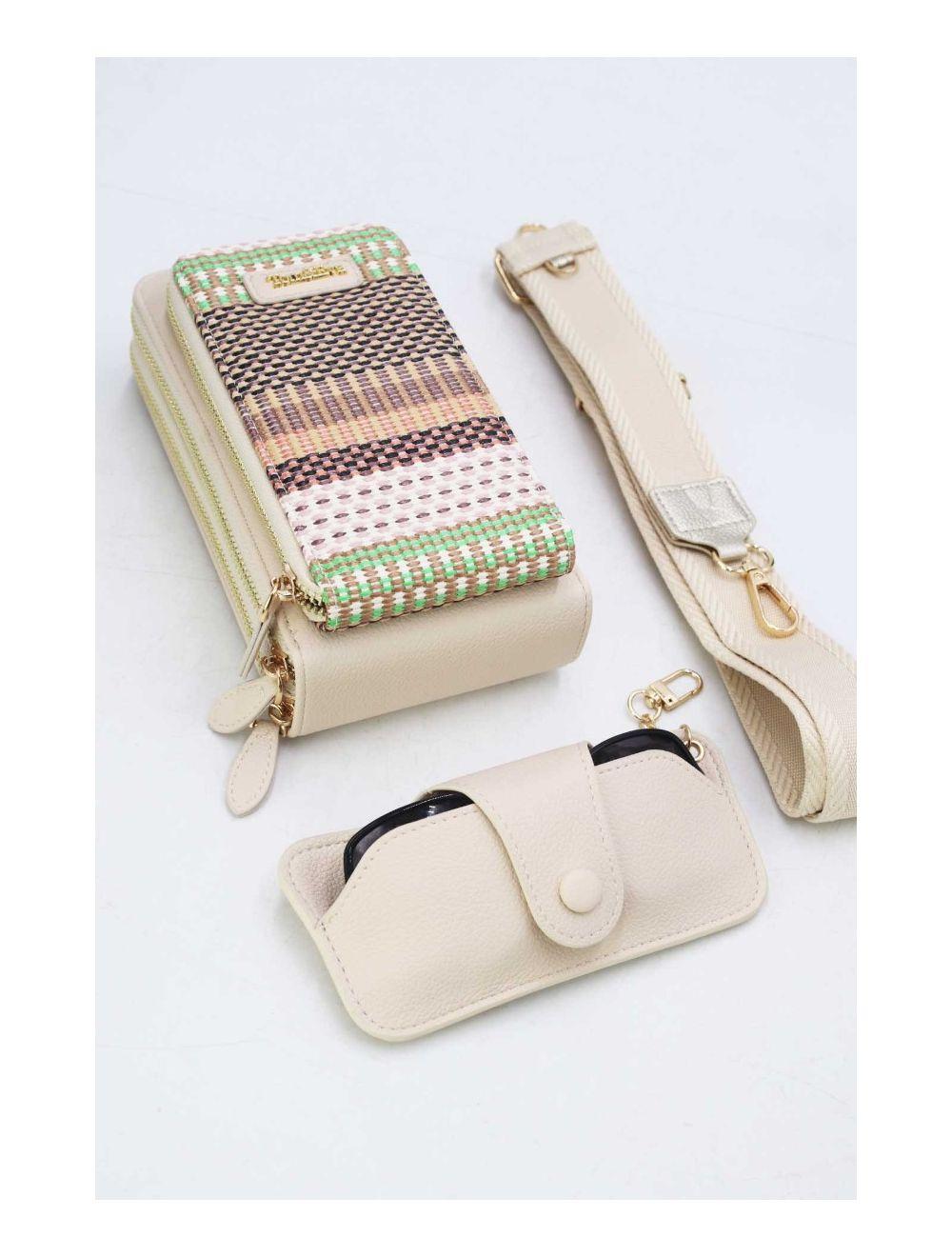 Tom&eva Pochette Téléphone Effet Paille Avec Porte Lunette 24P-5944-Beige