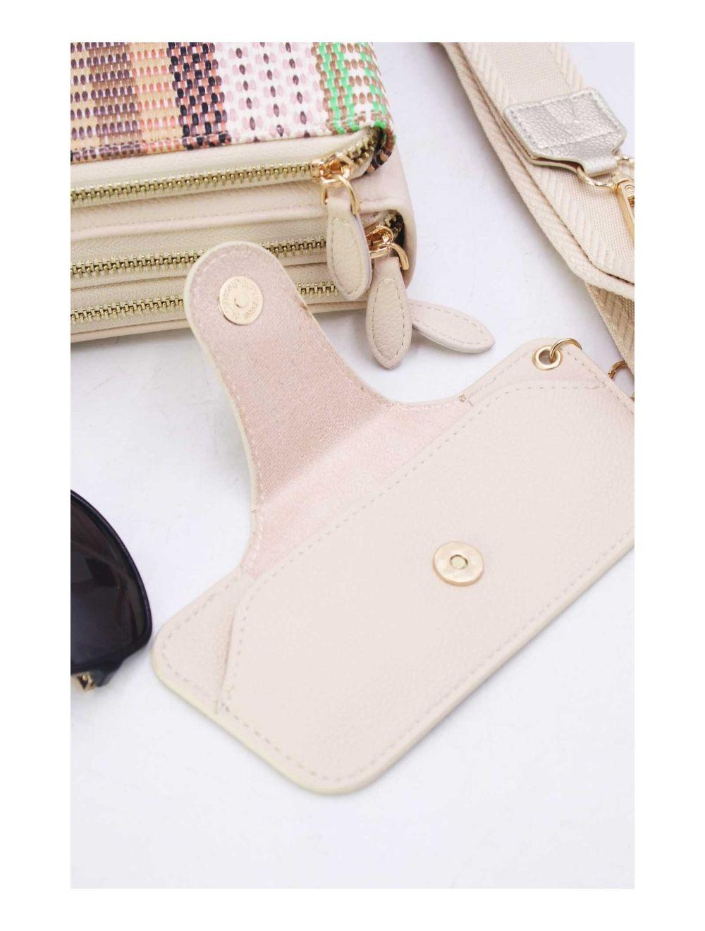 tom&eva Pochette Téléphone Effet Paille Avec Porte Lunette 24P-5944-Beige