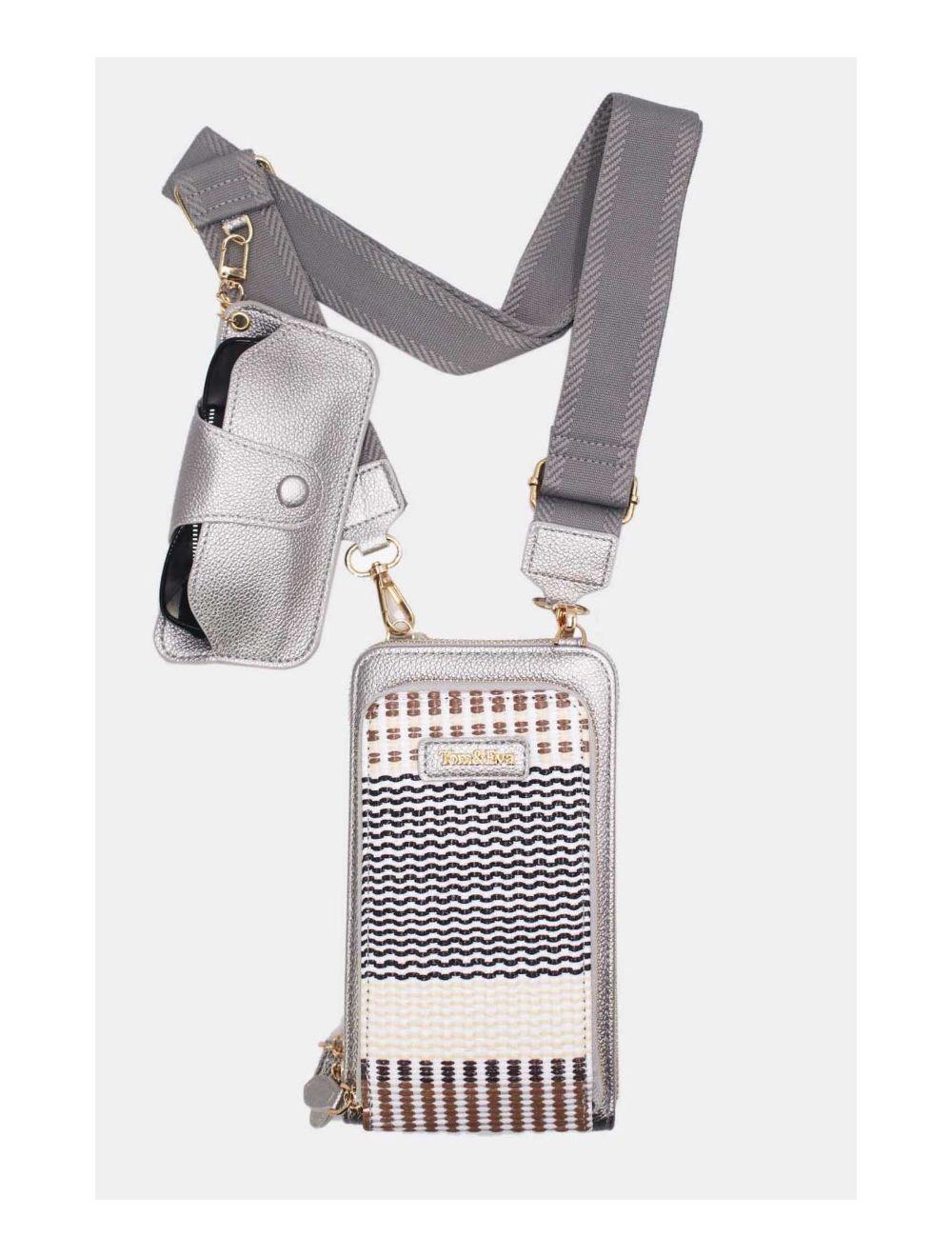 Tom&eva Pochette Téléphone Effet Paille Avec Porte Lunette 24P-5944-Argenté