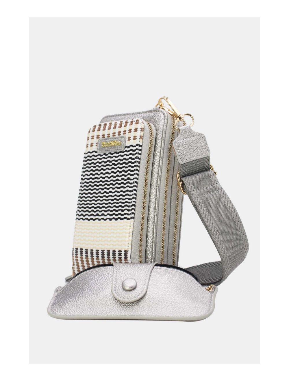 Tom&eva Pochette Téléphone Effet Paille Avec Porte Lunette 24P-5944-Argenté