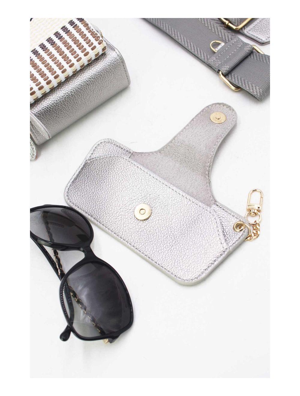 tom&eva Pochette Téléphone Effet Paille Avec Porte Lunette 24P-5944-Argenté