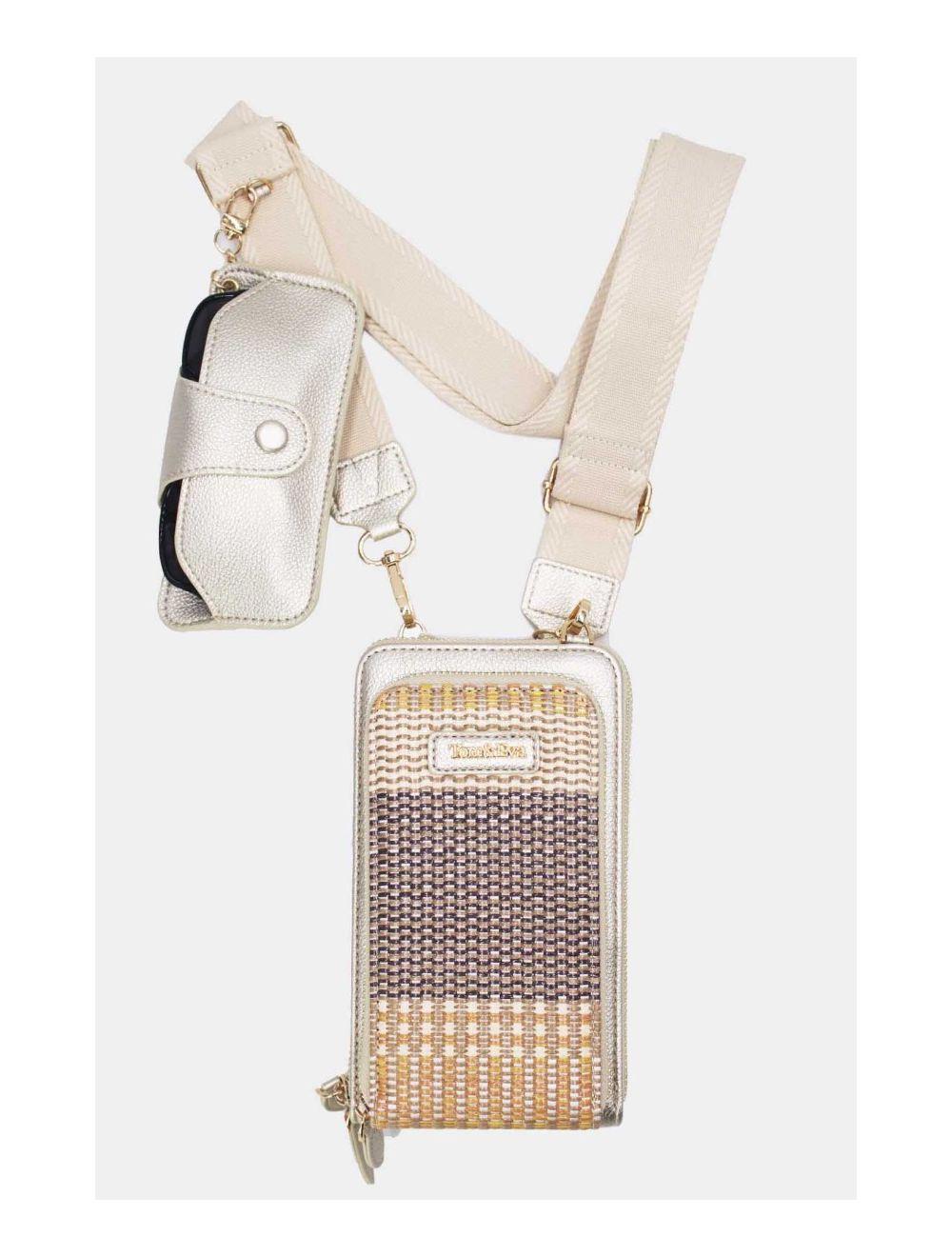 tom&eva Pochette Téléphone Effet Paille Avec Porte Lunette 24P-5944-Doré