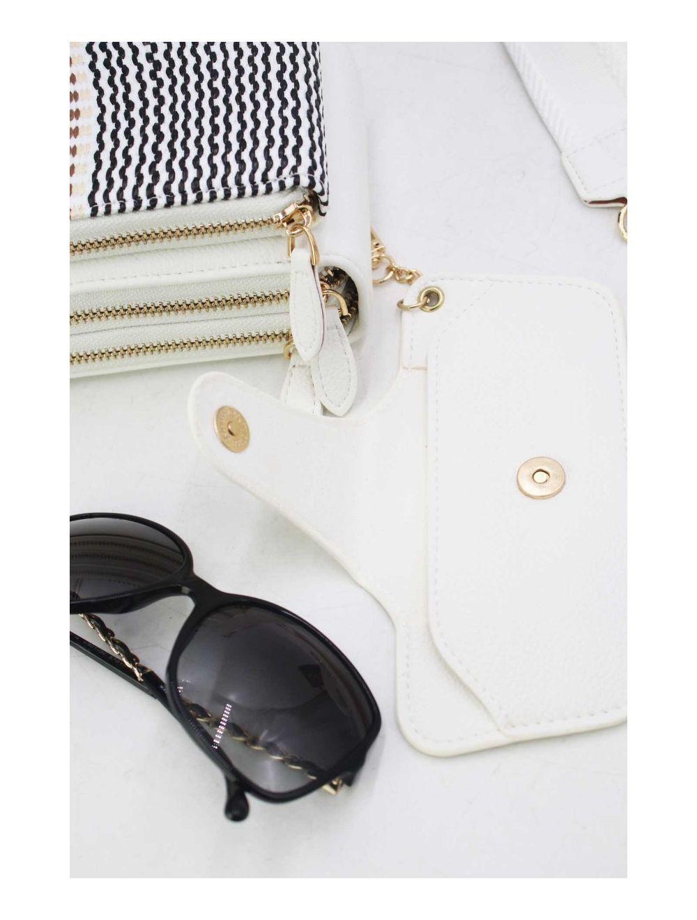 tom&eva Pochette Téléphone Effet Paille Avec Porte Lunette 24P-5944-Blanc