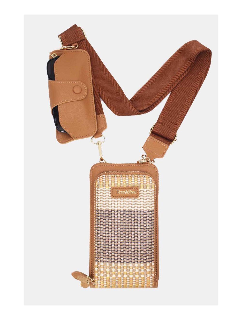 Tom&eva Pochette Téléphone Effet Paille Avec Porte Lunette 24P-5944-Marron