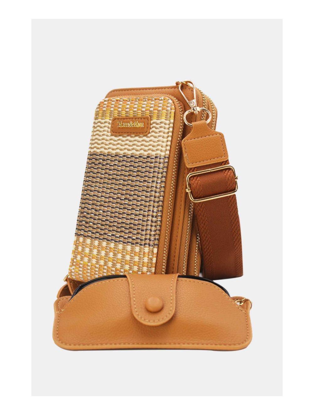 Tom&eva Pochette Téléphone Effet Paille Avec Porte Lunette 24P-5944-Marron