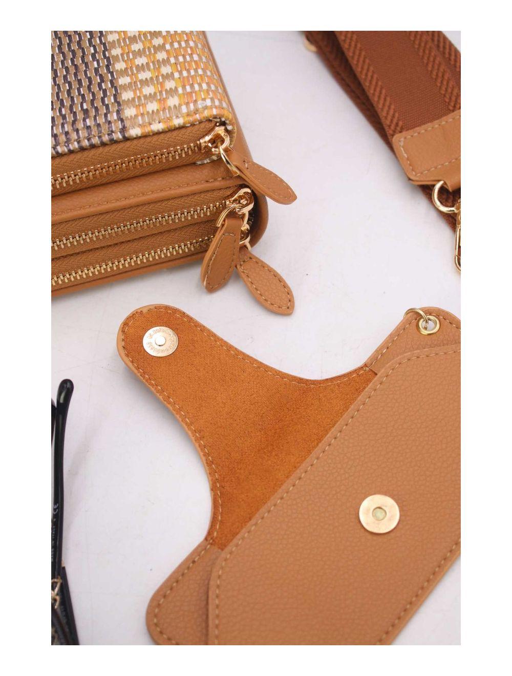 tom&eva Pochette Téléphone Effet Paille Avec Porte Lunette 24P-5944-Marron