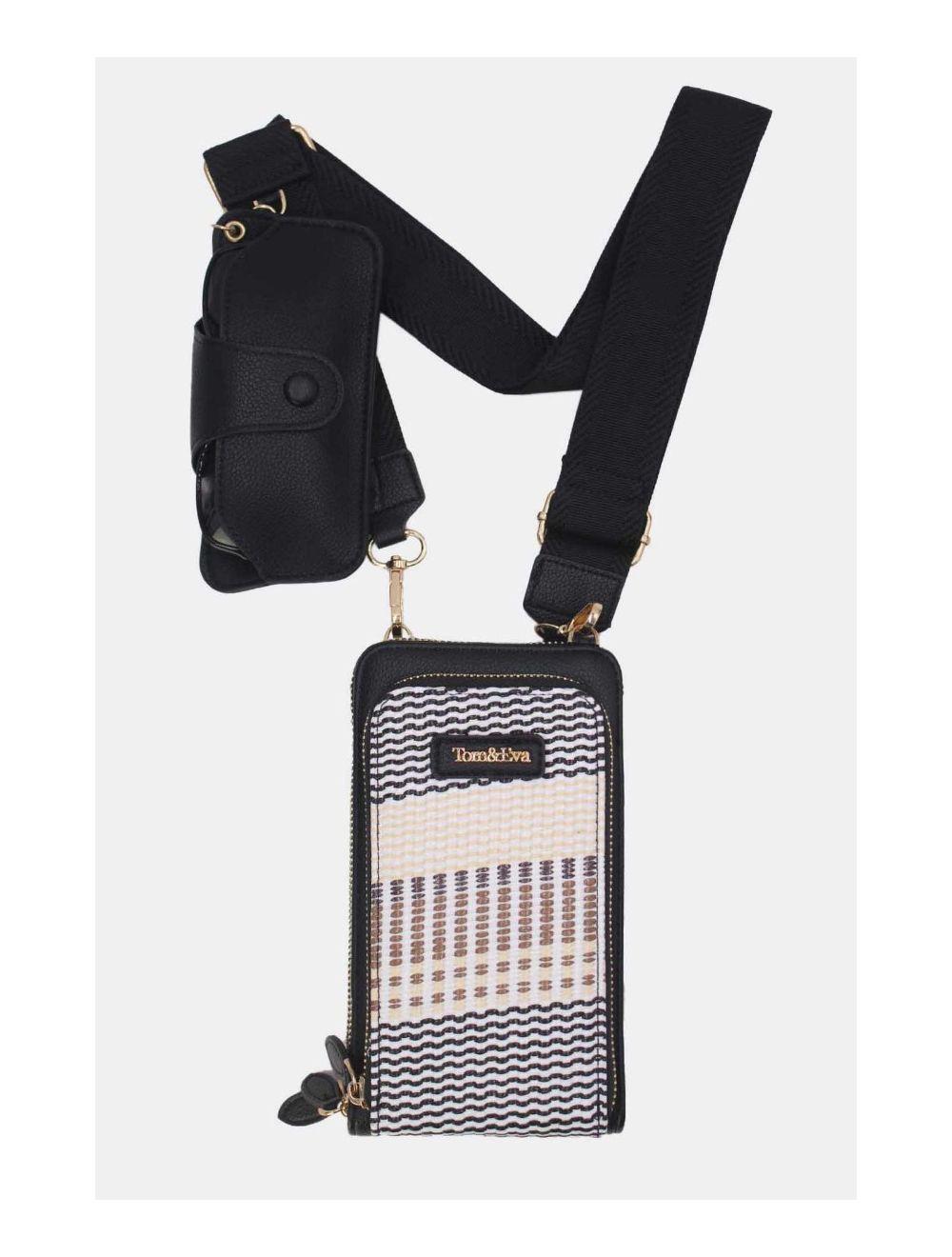 Tom&eva Pochette Téléphone Effet Paille Avec Porte Lunette 24P-5944-Noir