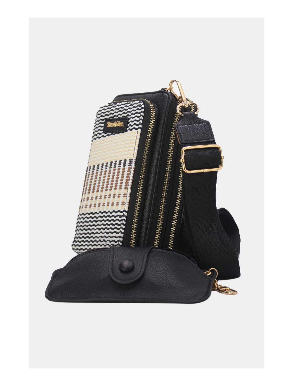 Tom&eva Pochette Téléphone Effet Paille Avec Porte Lunette 24P-5944-Noir