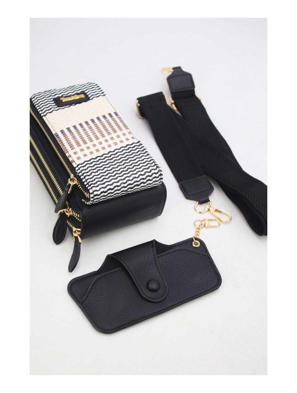 tom&eva Pochette Téléphone Effet Paille Avec Porte Lunette 24P-5944-Noir