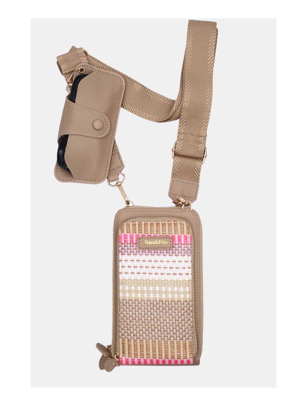 tom&eva Pochette Téléphone Effet Paille Avec Porte Lunette 24P-5944-Abricot