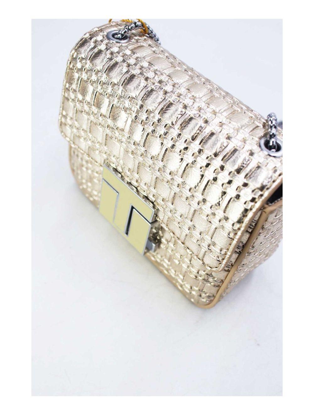 tom&eva Pochette Téléphone Pliable Effet Tissé 24P-6050-Doré