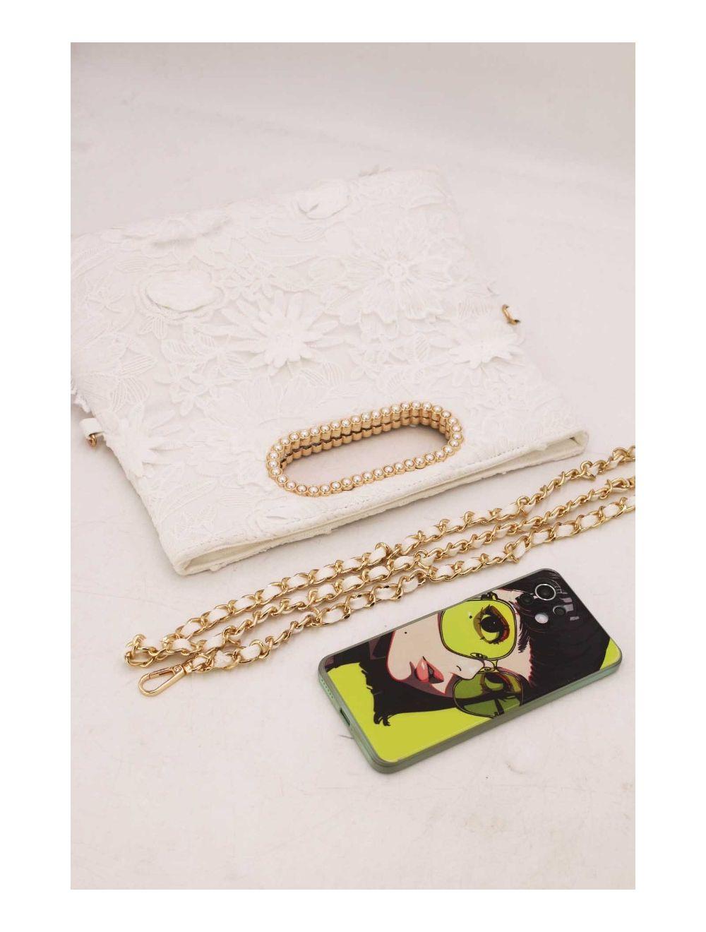 tom&eva Pochette Transformable Broderie Floral 23P-5818-Blanc