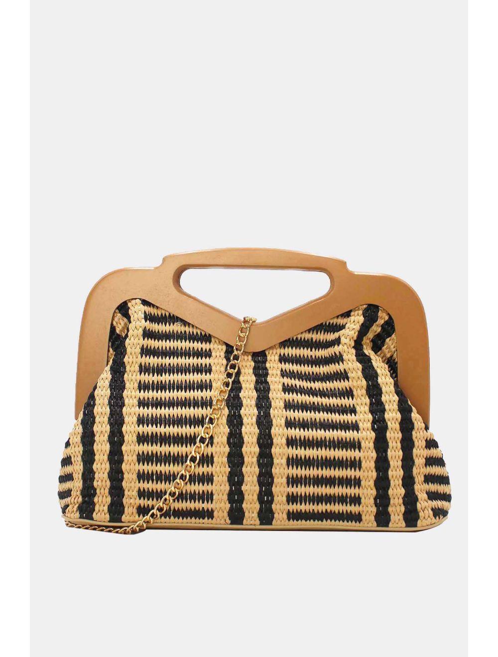 Tom&eva Pochette Tressé Anse En Bois 23P-5768B-Black/Apricot