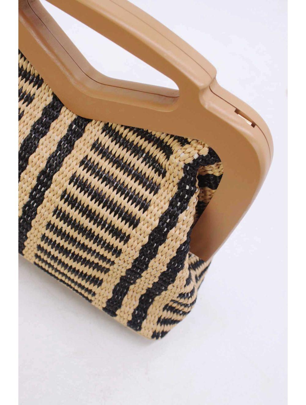 Tom&eva Pochette Tressé Anse En Bois 23P-5768B-Black/Apricot