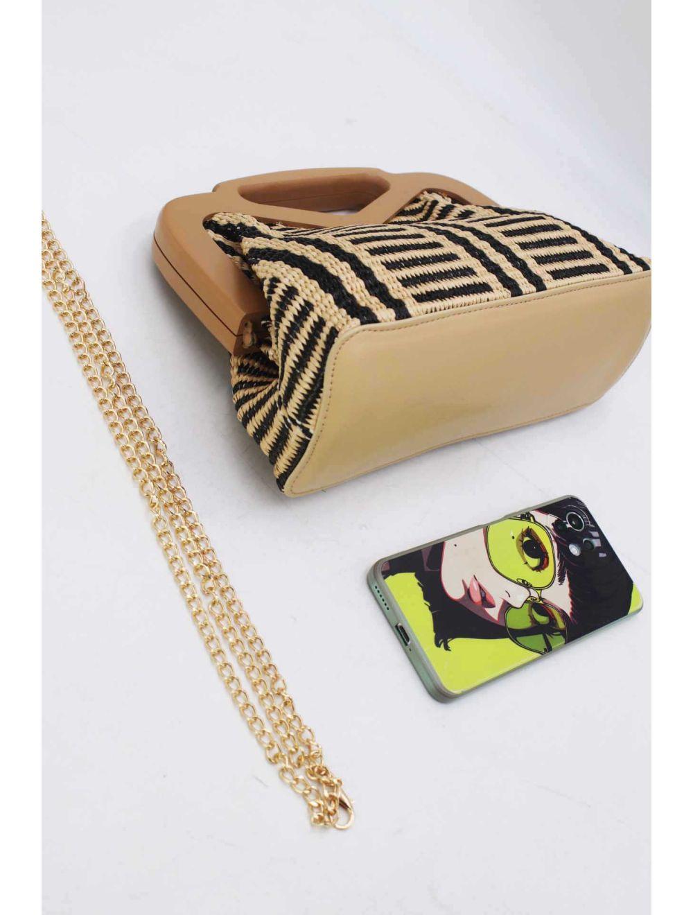 Tom&eva Pochette Tressé Anse En Bois 23P-5768B-Black/Apricot