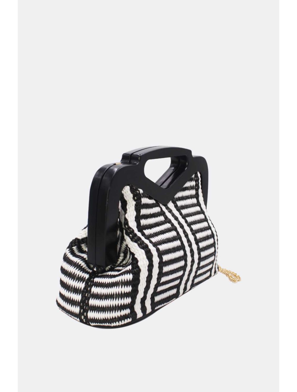 Tom&eva Pochette Tressé Anse En Bois 23P-5768B-Black/White