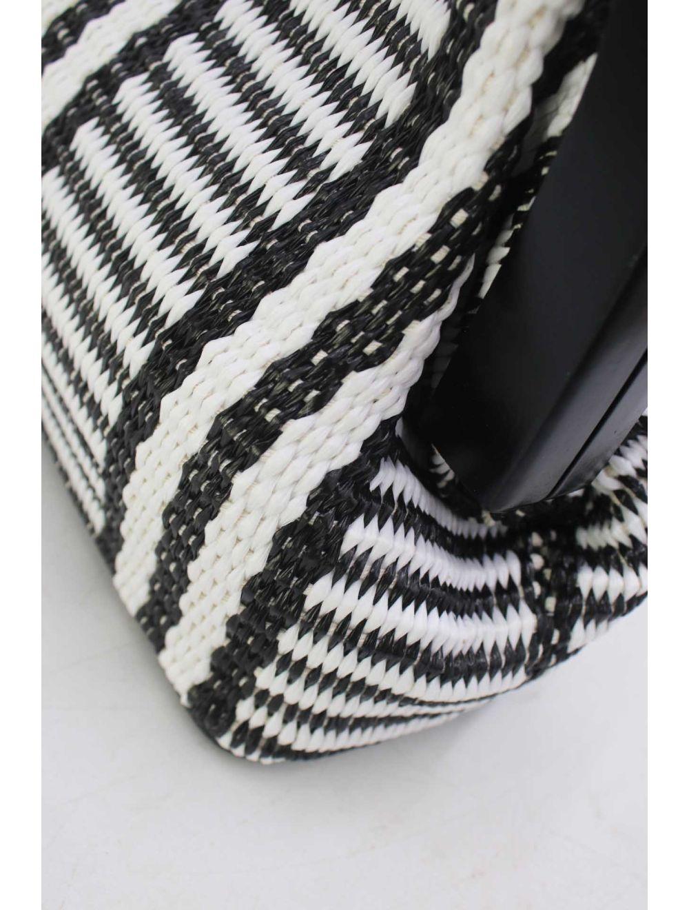 Tom&eva Pochette Tressé Anse En Bois 23P-5768B-Black/White