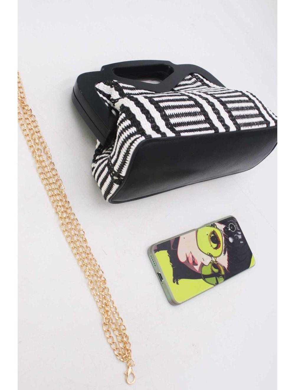 tom&eva Pochette Tressé Anse En Bois 23P-5768B-Black/White