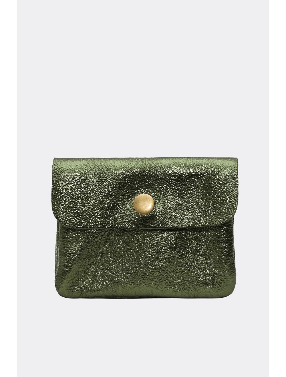 Tom&eva Porte-monnaie Avec Rabat Pression En Croûte De Cuir De Vachette Suède-LUCE METAL 3998B-Kaki Metal