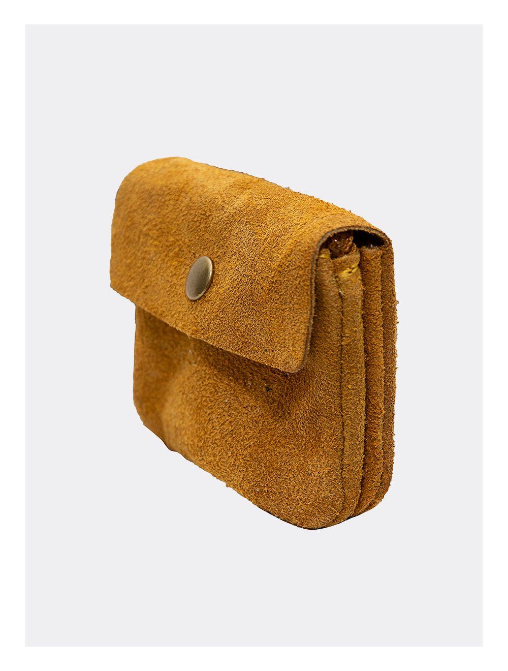 Tom&eva Porte-monnaie Avec Rabat Pression En Croûte De Cuir De Vachette Suède-LUCE 3998-OCRE
