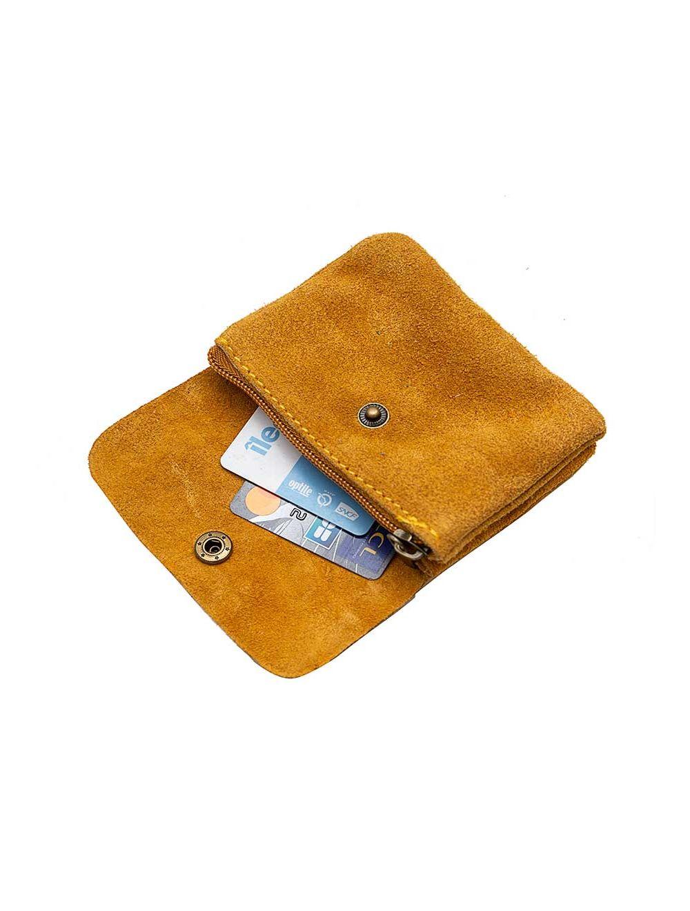 Tom&eva Porte-monnaie Avec Rabat Pression En Croûte De Cuir De Vachette Suède-LUCE 3998-OCRE