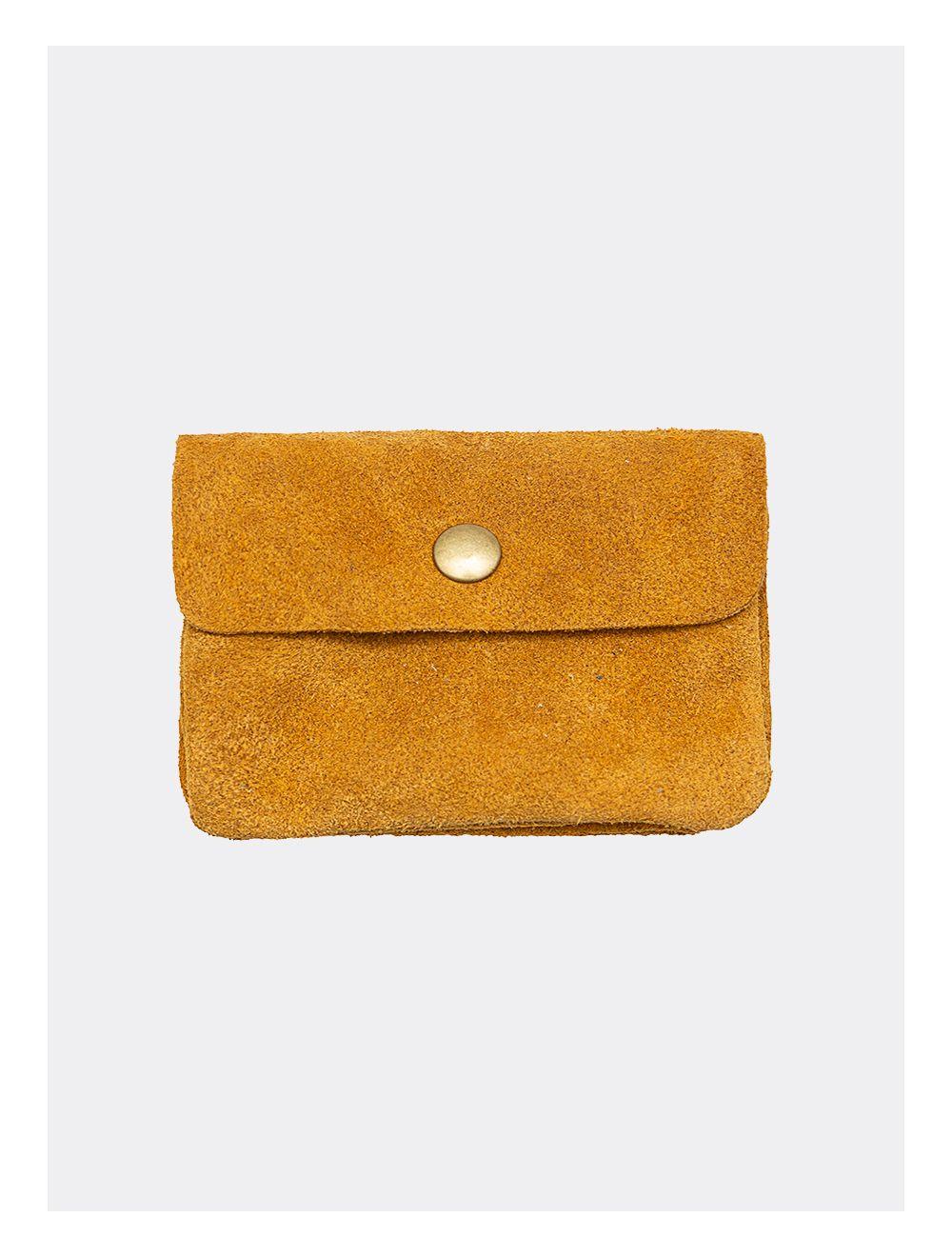 tom&eva Porte-monnaie avec rabat pression en croûte de cuir de vachette suède-LUCE 3998-OCRE