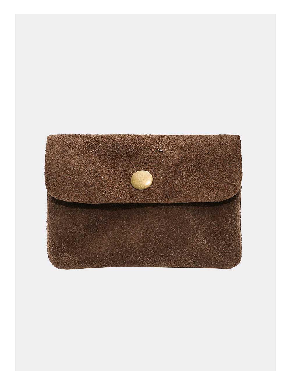 tom&eva Porte-monnaie avec rabat pression en croûte de cuir de vachette suède-LUCE 3998-Taupe