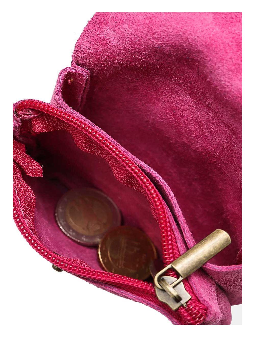 Tom&eva Porte-monnaie Avec Rabat Pression En Croûte De Cuir De Vachette Suède-LUCE 3998-Framboise
