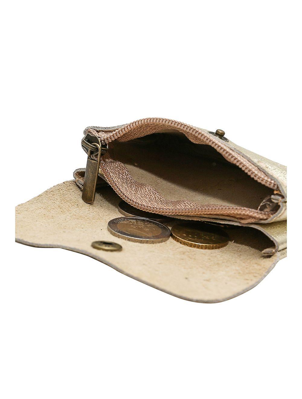 Tom&eva Porte-monnaie Avec Rabat Pression En Croûte De Cuir De Vachette Suède-LUCE METAL 3998B-DORE