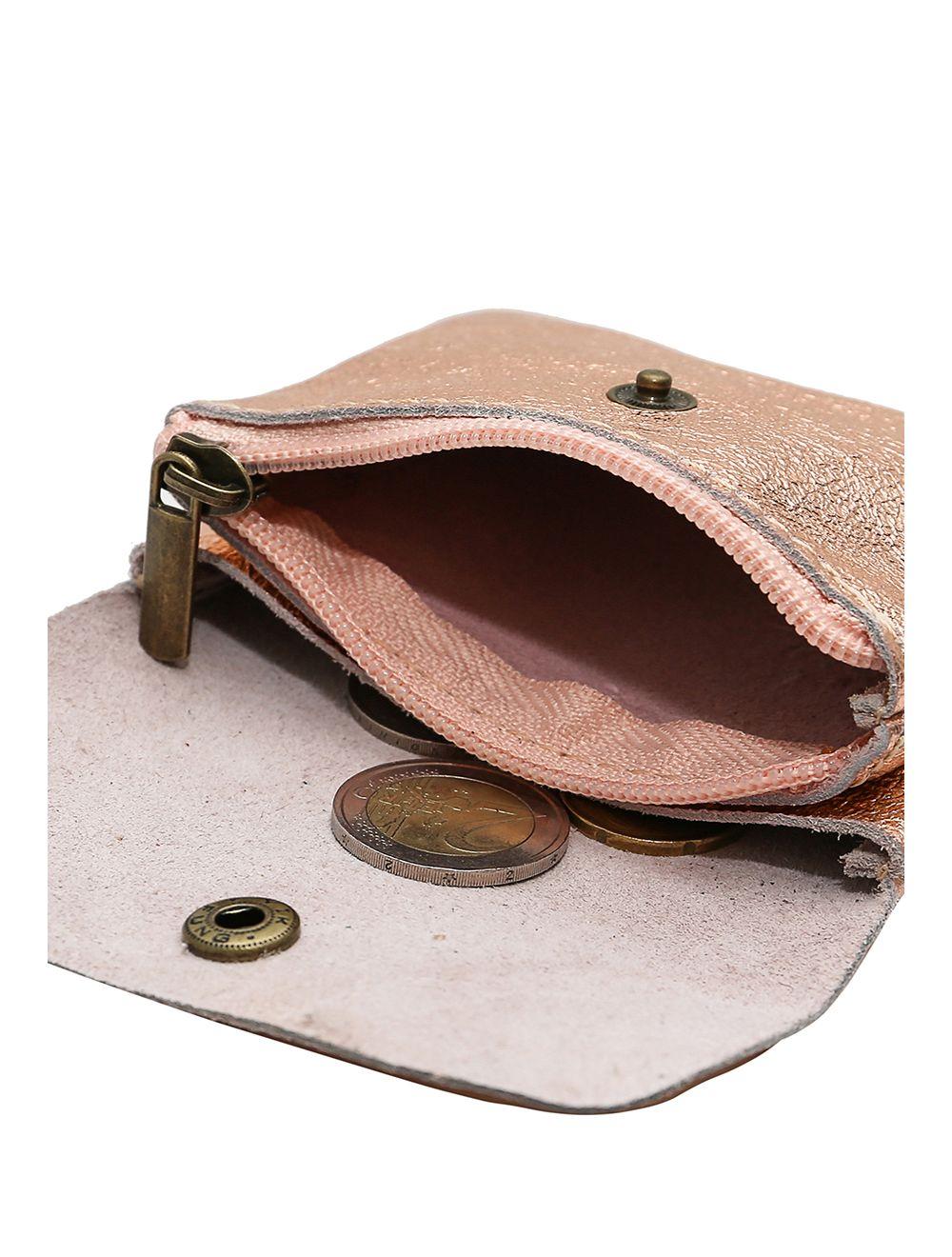 Tom&eva Porte-monnaie Avec Rabat Pression En Croûte De Cuir De Vachette Suède-LUCE METAL 3998B-ROSE METAL