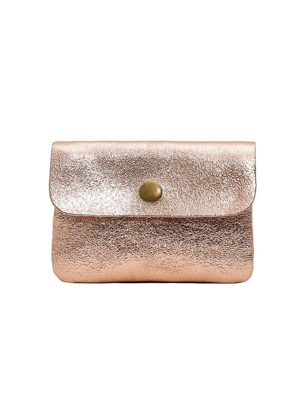 tom&eva Porte-monnaie avec rabat pression en croûte de cuir de vachette suède-LUCE METAL 3998B-ROSE METAL