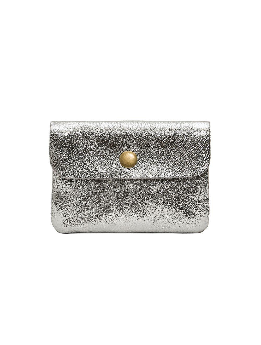 tom&eva Porte-monnaie avec rabat pression en croûte de cuir de vachette suède-LUCE METAL 3998B-ARGENT