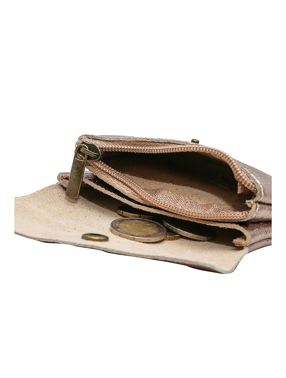 Tom&eva Porte-monnaie Avec Rabat Pression En Croûte De Cuir De Vachette Suède-LUCE METAL 3998B-ETAIN